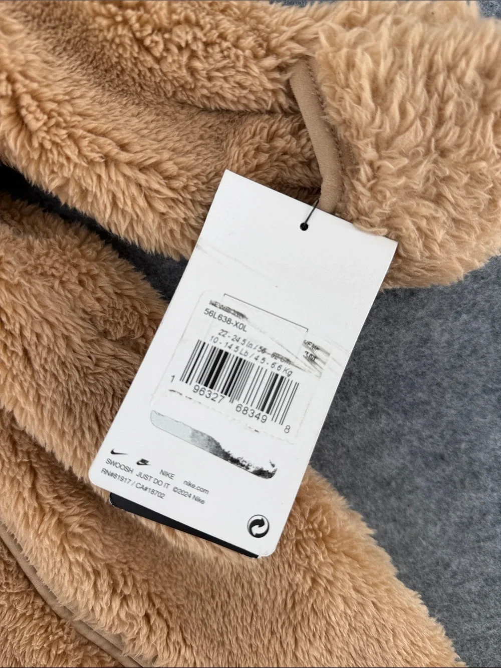 Nike convertible teddy bear Plush Hooded One-Piece in Tan full zip up